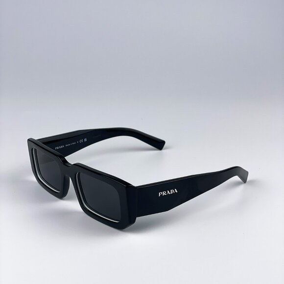 Prada PR06YS 09Q5S0 Sunglasses Black White Dark Grey Rectangle Unisex - Picture 11 of 15